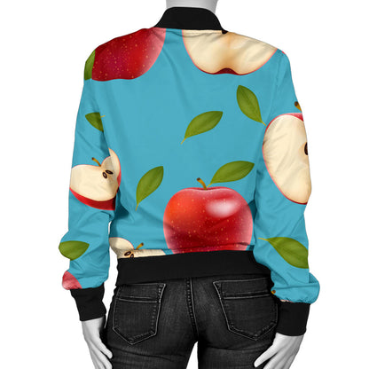 Apple Pattern Print Design AP012 Women Bomber Jacket
