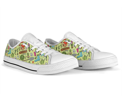Gardening Pattern Print Design G02 White Bottom Low Top Shoes