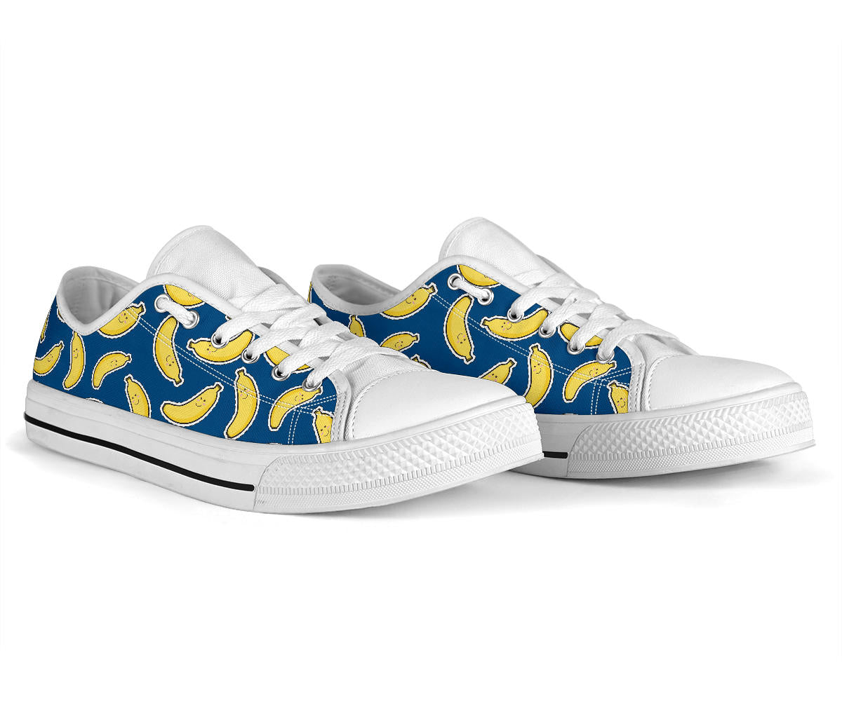 Banana Pattern Print Design BA03 White Bottom Low Top Shoes