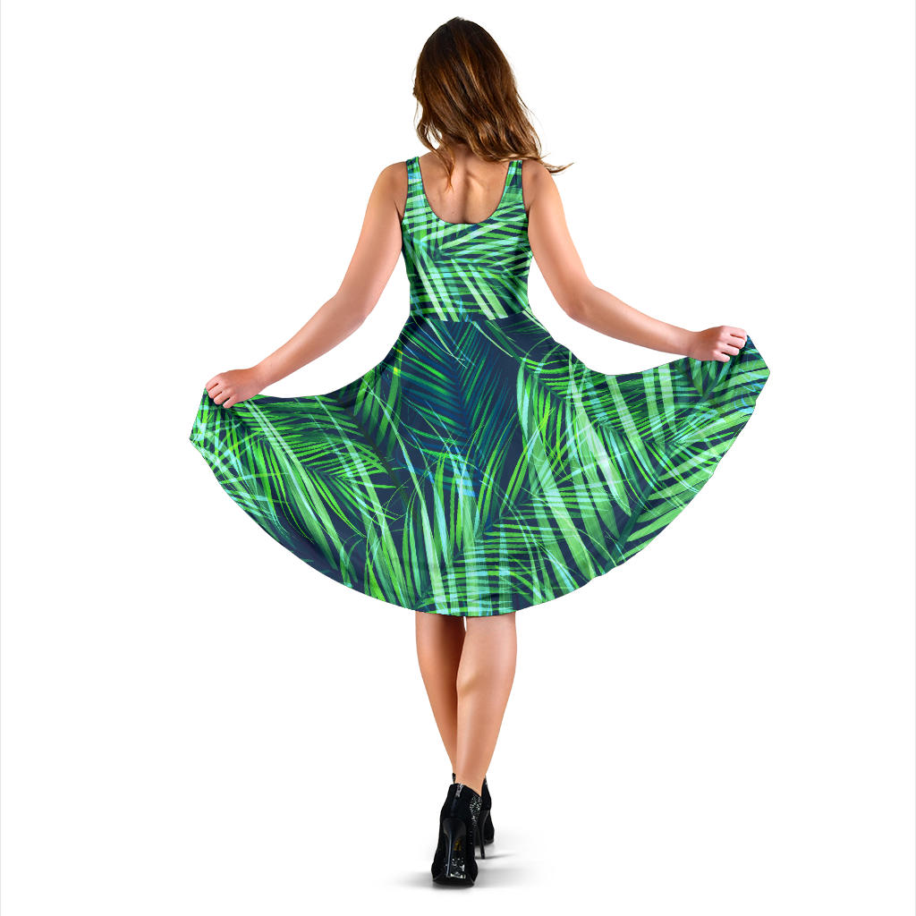 Palm Leaves Pattern Print Design PL02 Midi Dress