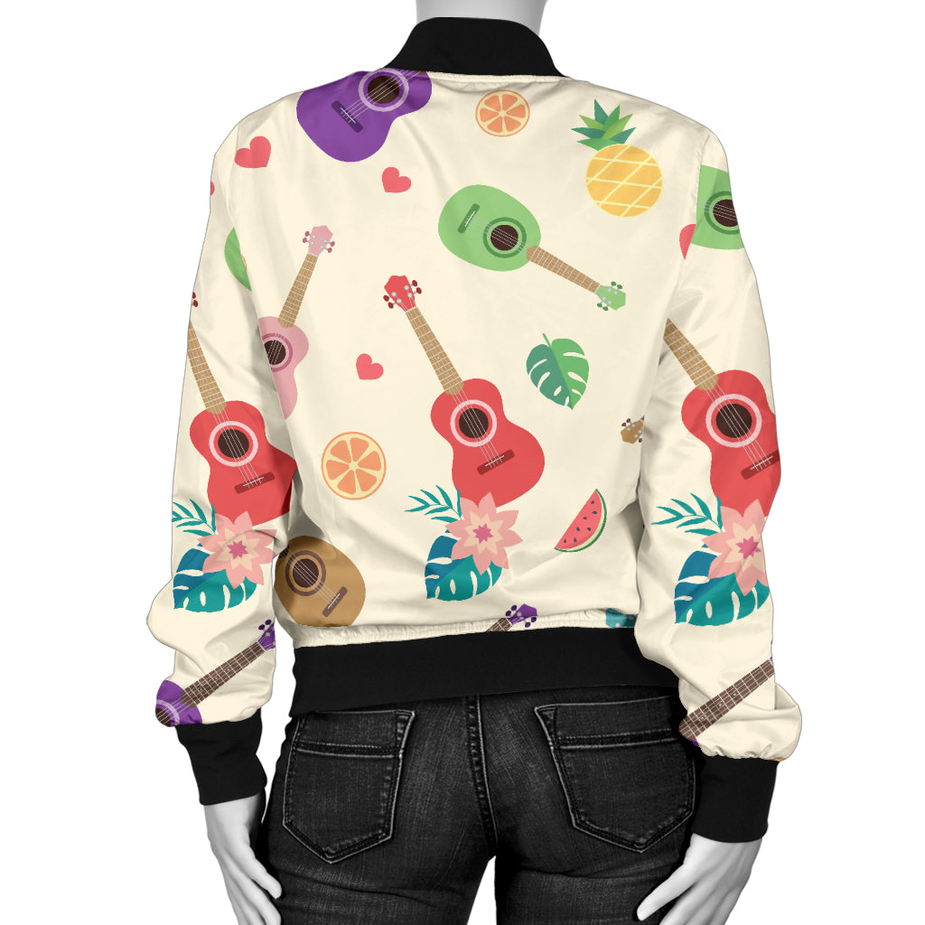 Ukulele Pattern Print Design 01 Women's Bomber Jacket
