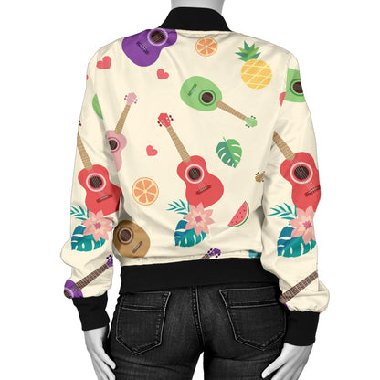 Ukulele Pattern Print Design 01 Women's Bomber Jacket