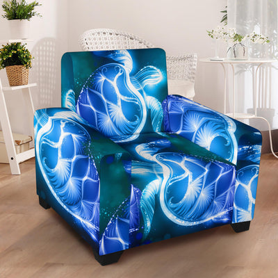 Blue Neon Sea Turtle Print Armchair Slipcover