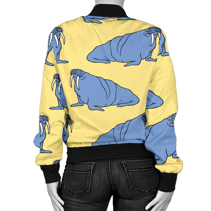 Walrus Pattern Print Design 02 Women's Bomber Jacket
