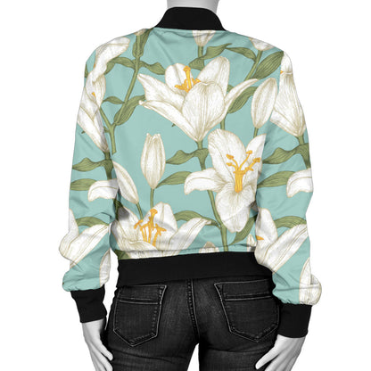 Lily Pattern Print Design LY09 Women Bomber Jacket