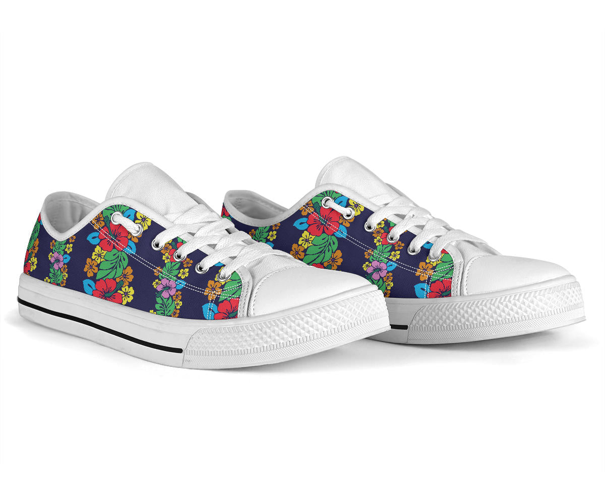 Hawaiian Themed Pattern Print Design H03 White Bottom Low Top Shoes
