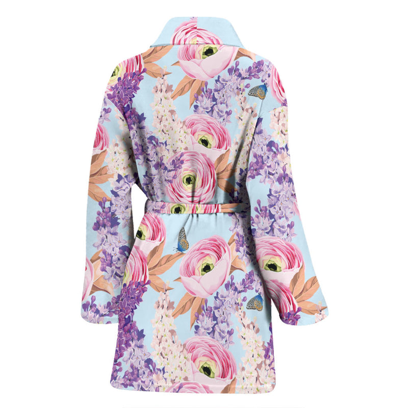 Lilac Pattern Print Design LI03 Women Bathrobe