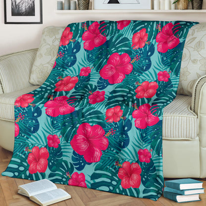 Red Hibiscus Pattern Print Design HB017 Fleece Blanket