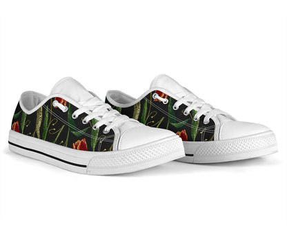 Tulip Embroidered Pattern Print Design TP01 White Bottom Low Top Shoes
