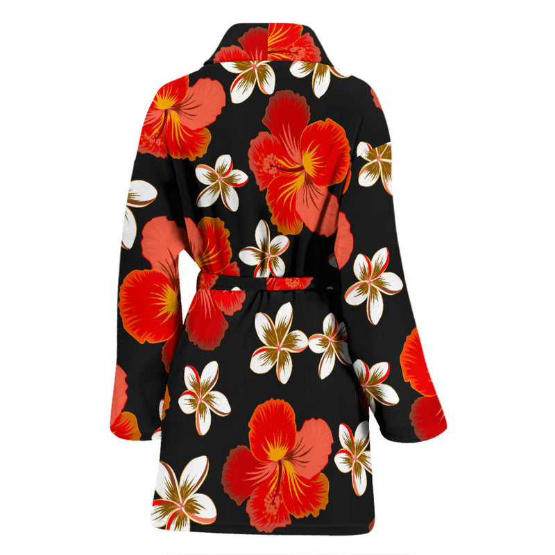 Red Hibiscus Pattern Print Design HB022 Women Bathrobe