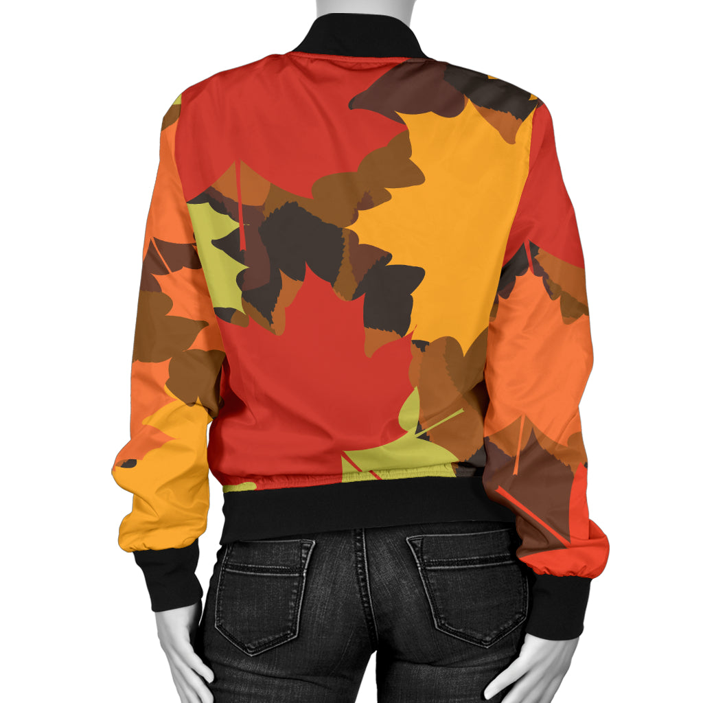 Maple Leaf Pattern Print Design 05 Women's Bomber Jacket
