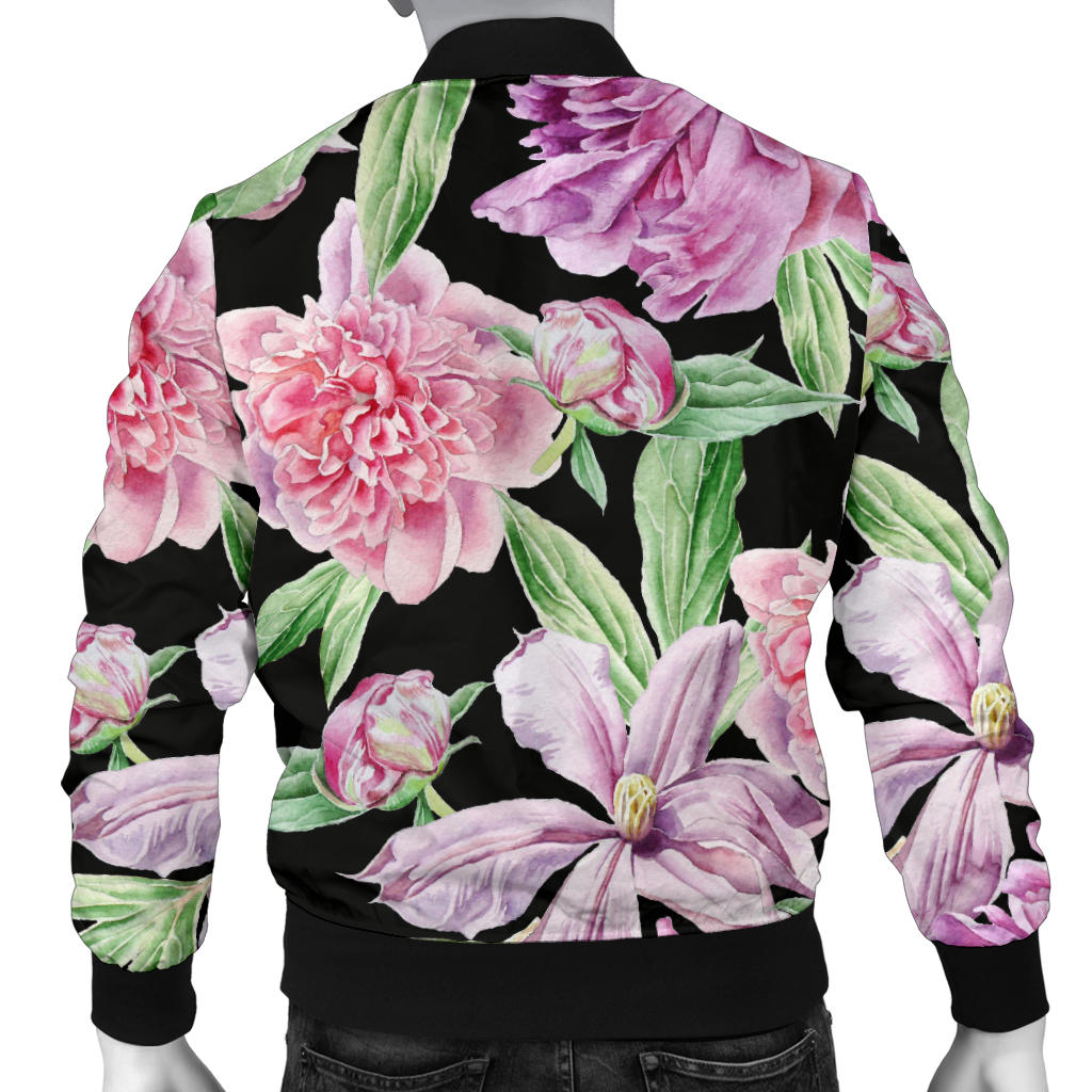 Peony Pattern Print Design PE08 Men Bomber Jacket