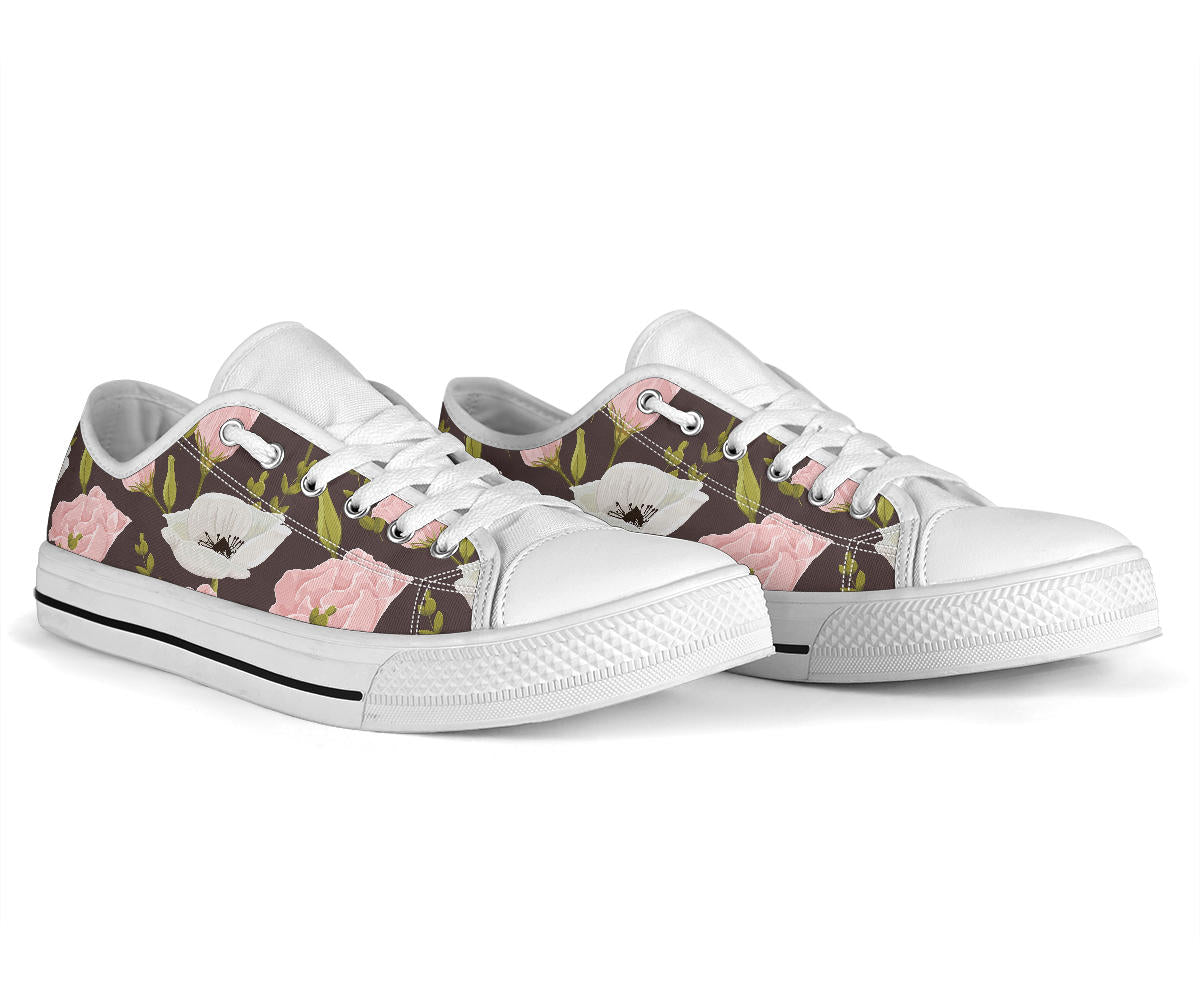 Anemone Pattern Print Design AM011 White Bottom Low Top Shoes