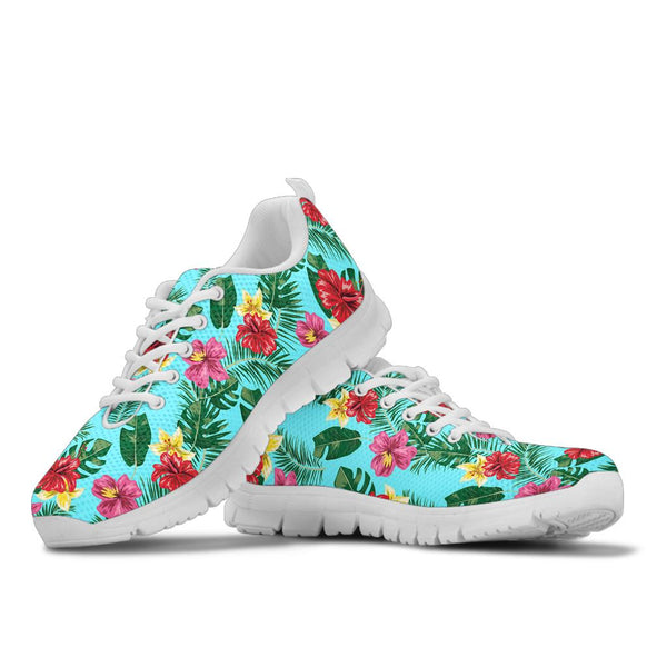 Hibiscus Hawaiian Flower Sneakers White Bottom Shoes - JorJune