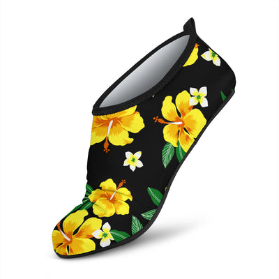 Yellow Hibiscus Pattern Print Design HB08 Aqua Water Shoes