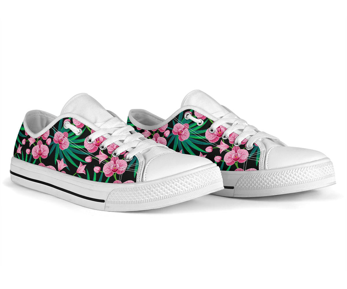 Orchid Pink Pattern Print Design OR06 White Bottom Low Top Shoes
