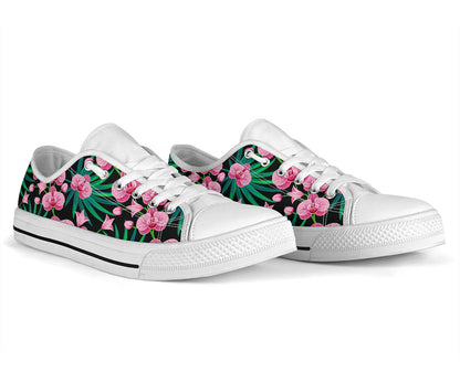 Orchid Pink Pattern Print Design OR06 White Bottom Low Top Shoes