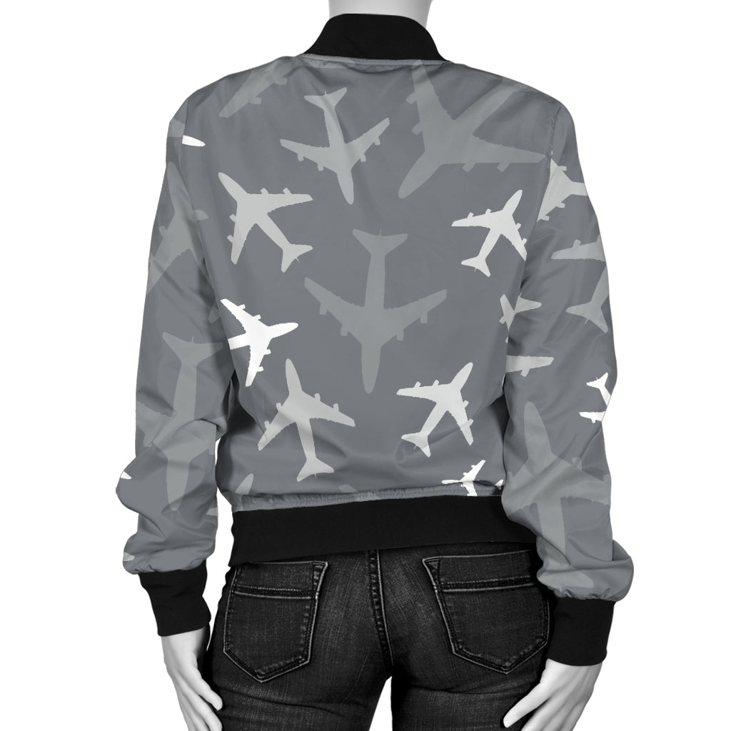 Airplane Pattern Print Design 02 Women's Bomber Jacket