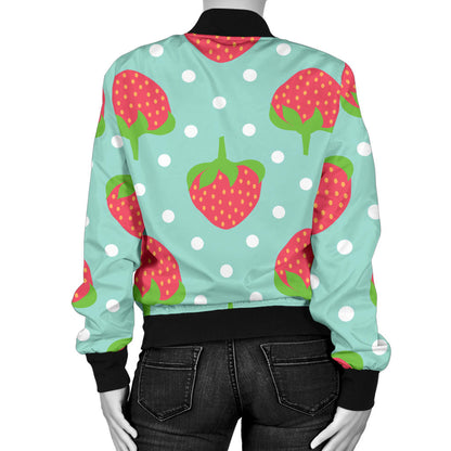 Strawberry Pattern Print Design SB06 Women Bomber Jacket