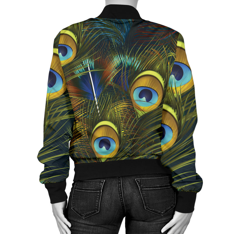 Peacock Feather Pattern Print Design A03 Women's Bomber Jacket