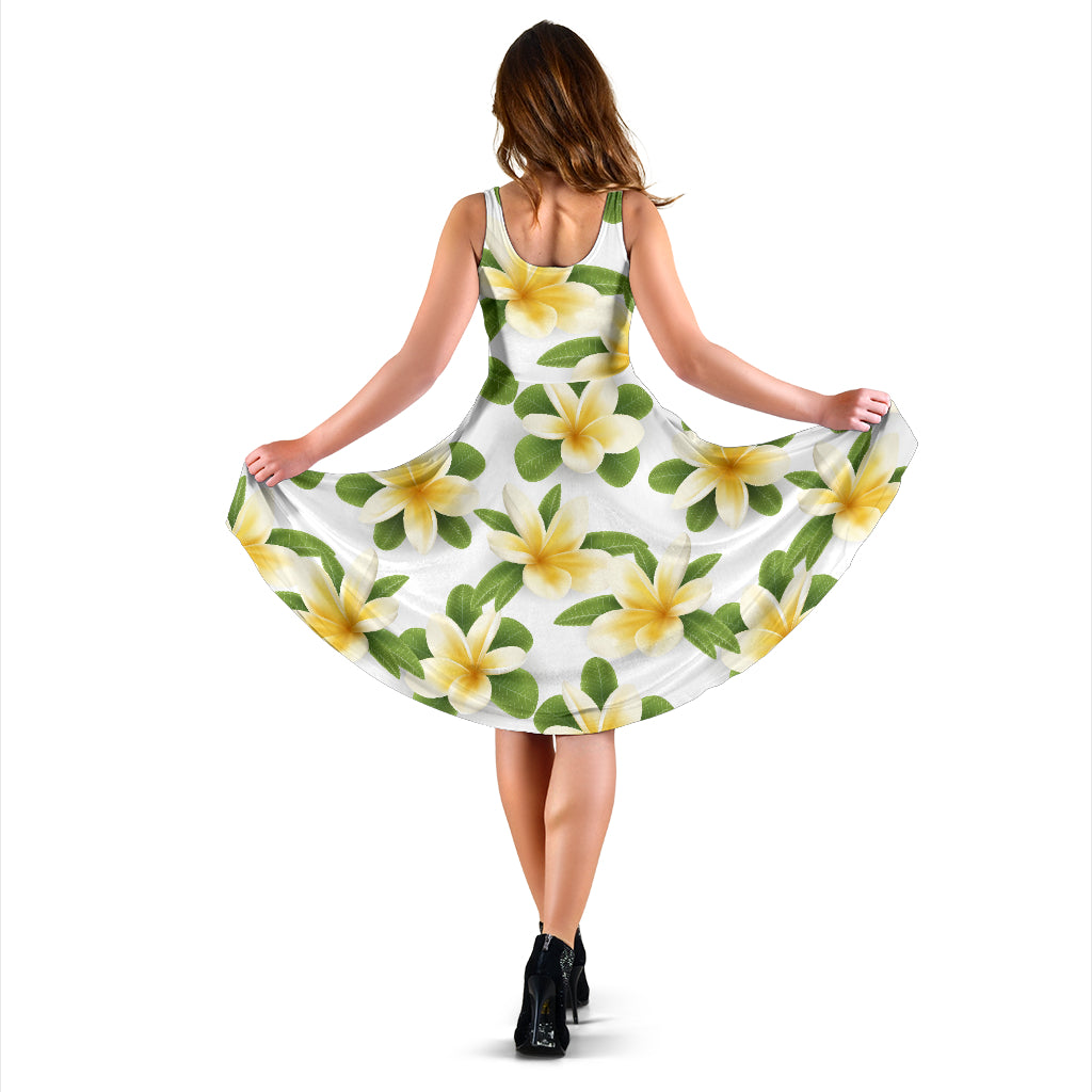 Yellow Plumeria Pattern Print Design PM012 Midi Dress