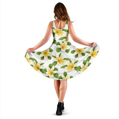 Yellow Plumeria Pattern Print Design PM012 Midi Dress