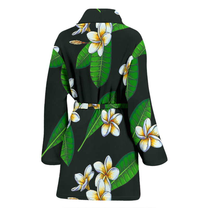 White Plumeria Pattern Print Design PM023 Women Bathrobe