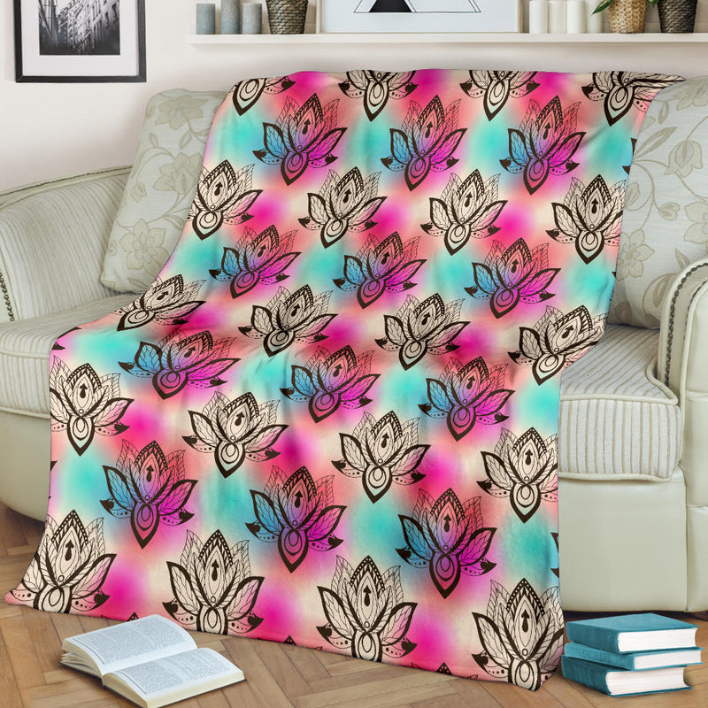 lotus Boho Pattern Print Design LO02 Fleece Blanket