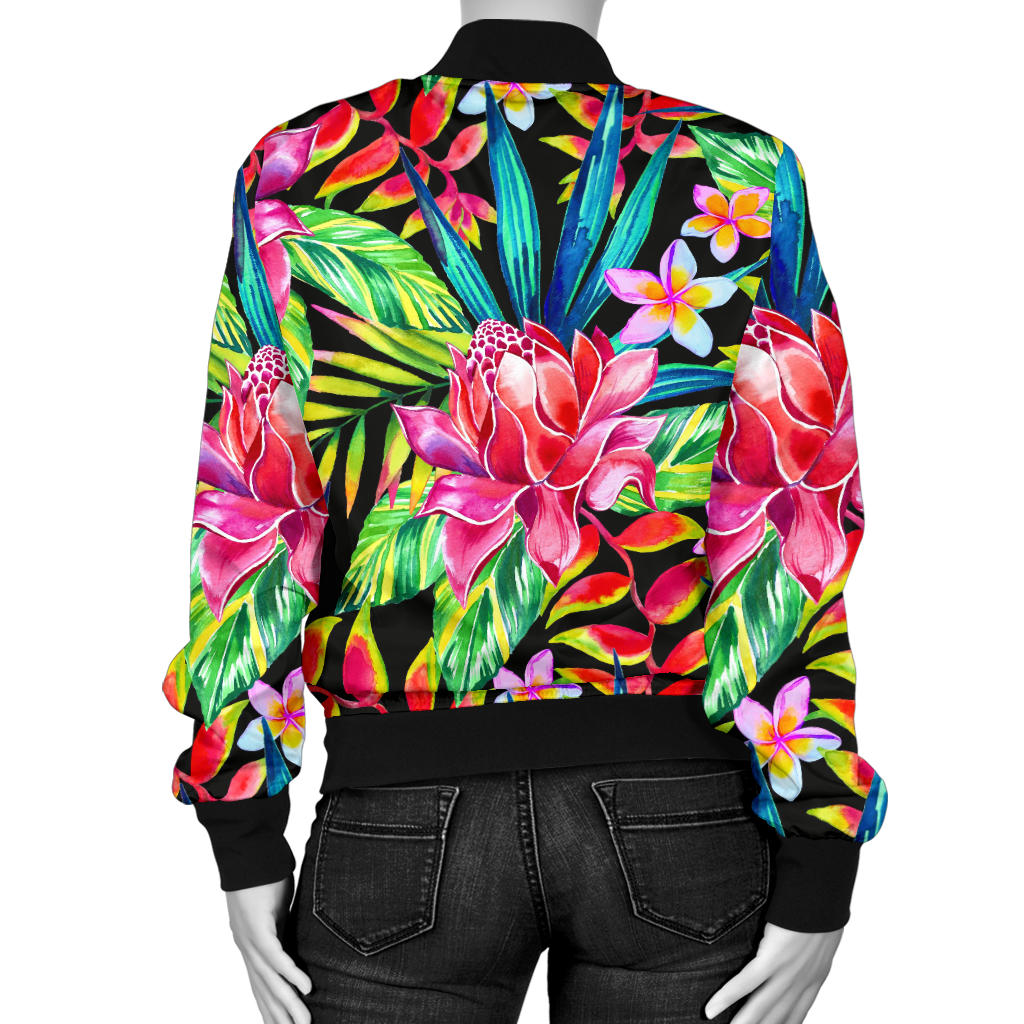 Heliconia Pattern Print Design HL02 Women Bomber Jacket