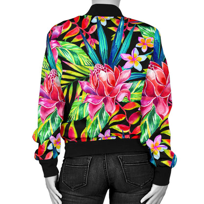 Heliconia Pattern Print Design HL02 Women Bomber Jacket