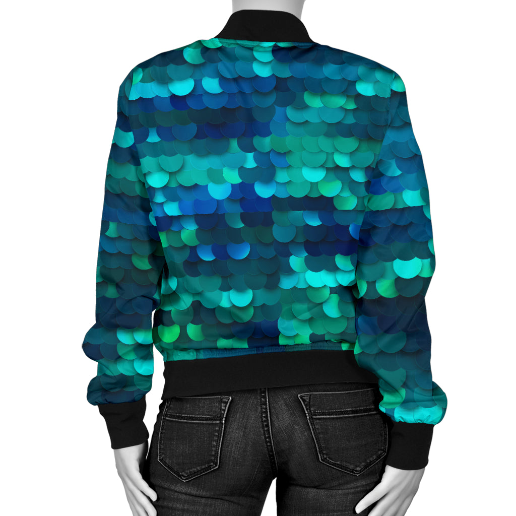 Mermaid Scales Pattern Print Design 06 Women's Bomber Jacket