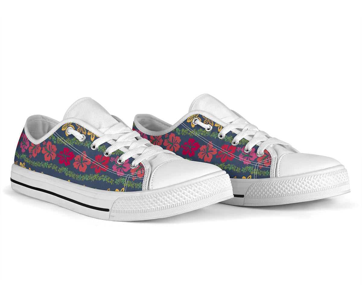 Hawaiian Themed Pattern Print Design H018 White Bottom Low Top Shoes