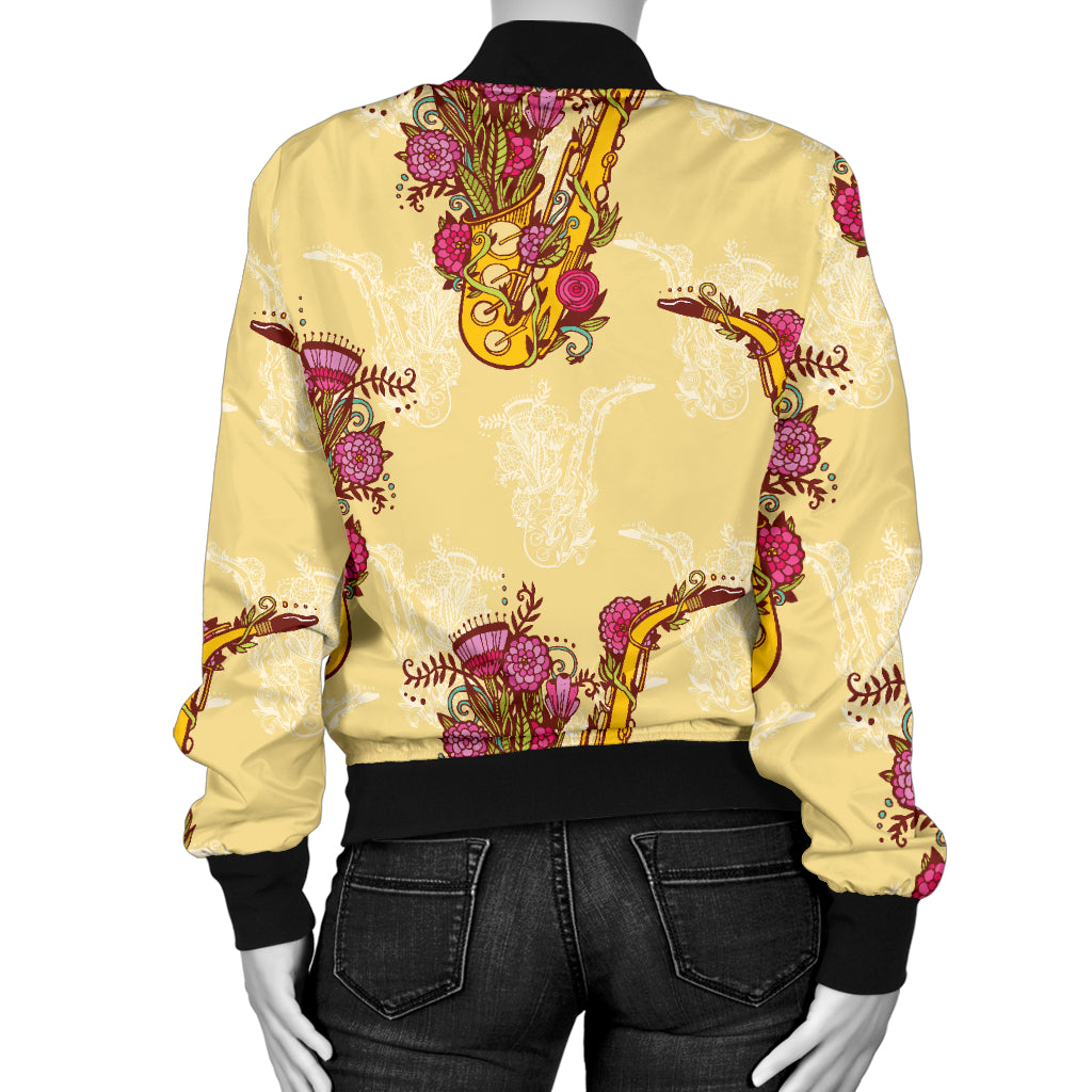 Saxophone Pattern Print Design 04 Women's Bomber Jacket