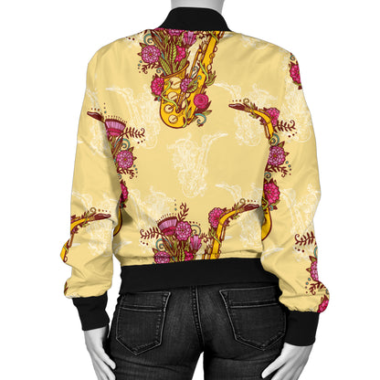 Saxophone Pattern Print Design 04 Women's Bomber Jacket