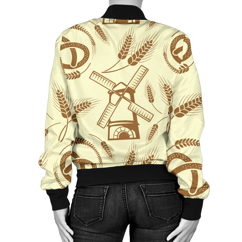 Agricultural Windmills Print Design 03 Women's Bomber Jacket