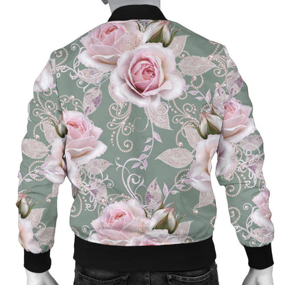 Rose White Pattern Print Design RO012 Men Bomber Jacket