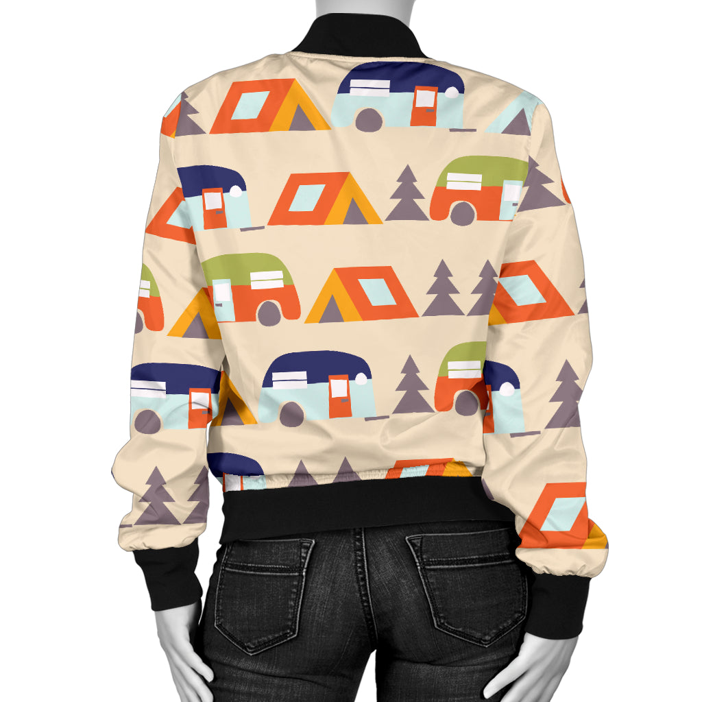 Camper Tent Pattern Print Design 03 Women's Bomber Jacket