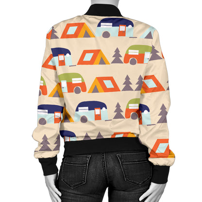 Camper Tent Pattern Print Design 03 Women's Bomber Jacket