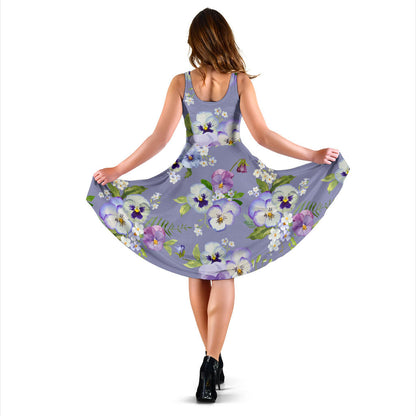 Pansy Pattern Print Design PS05 Midi Dress