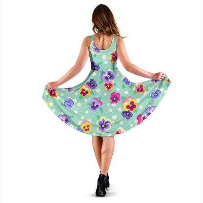 Pansy Pattern Print Design PS08 Midi Dress
