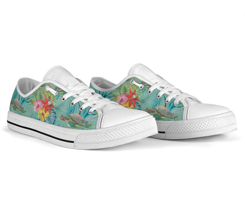 Sea Turtle Pattern Print Design T012 White Bottom Low Top Shoes