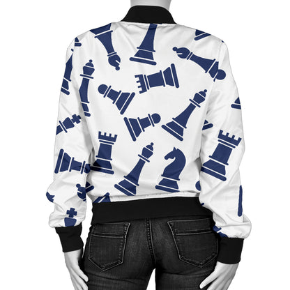 Chess Pattern Print Design 03 Women's Bomber Jacket