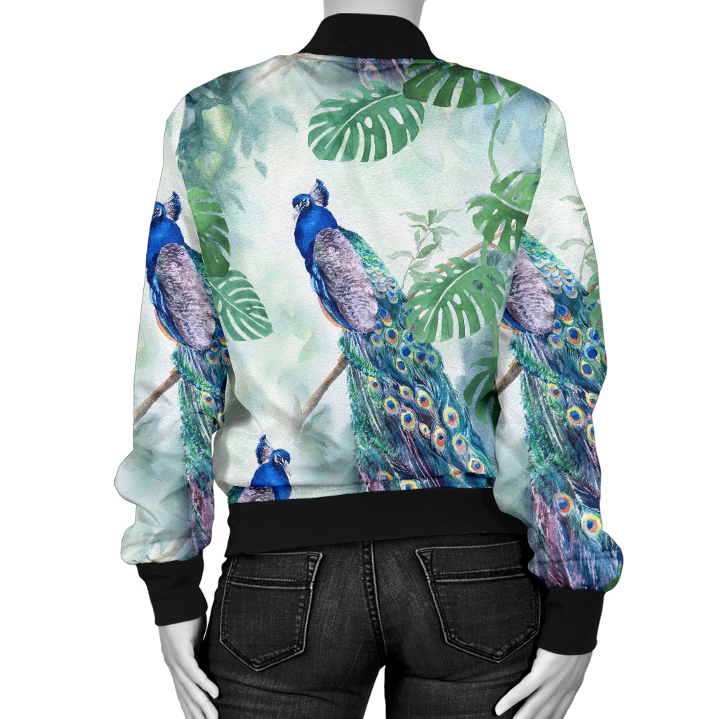 Peacock Pattern Print Design A02 Women's Bomber Jacket