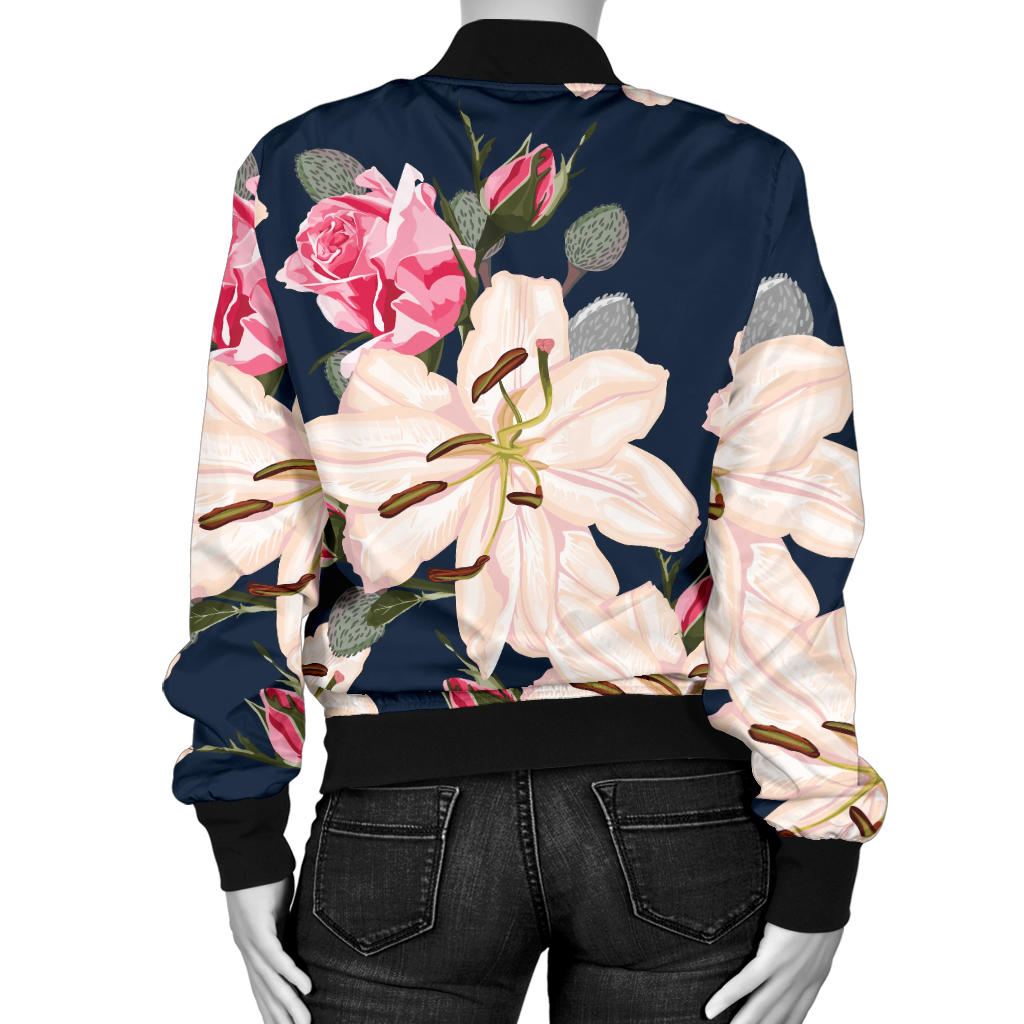 Lily Pattern Print Design LY04 Women Bomber Jacket