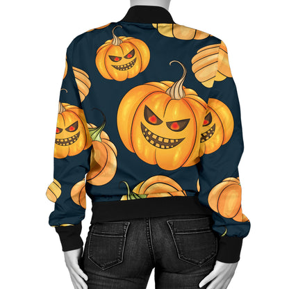 Pumpkin Halloween Pattern Print Design A04 Women's Bomber Jacket