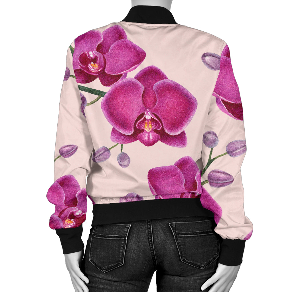 Orchid Pattern Print Design A02 Women's Bomber Jacket