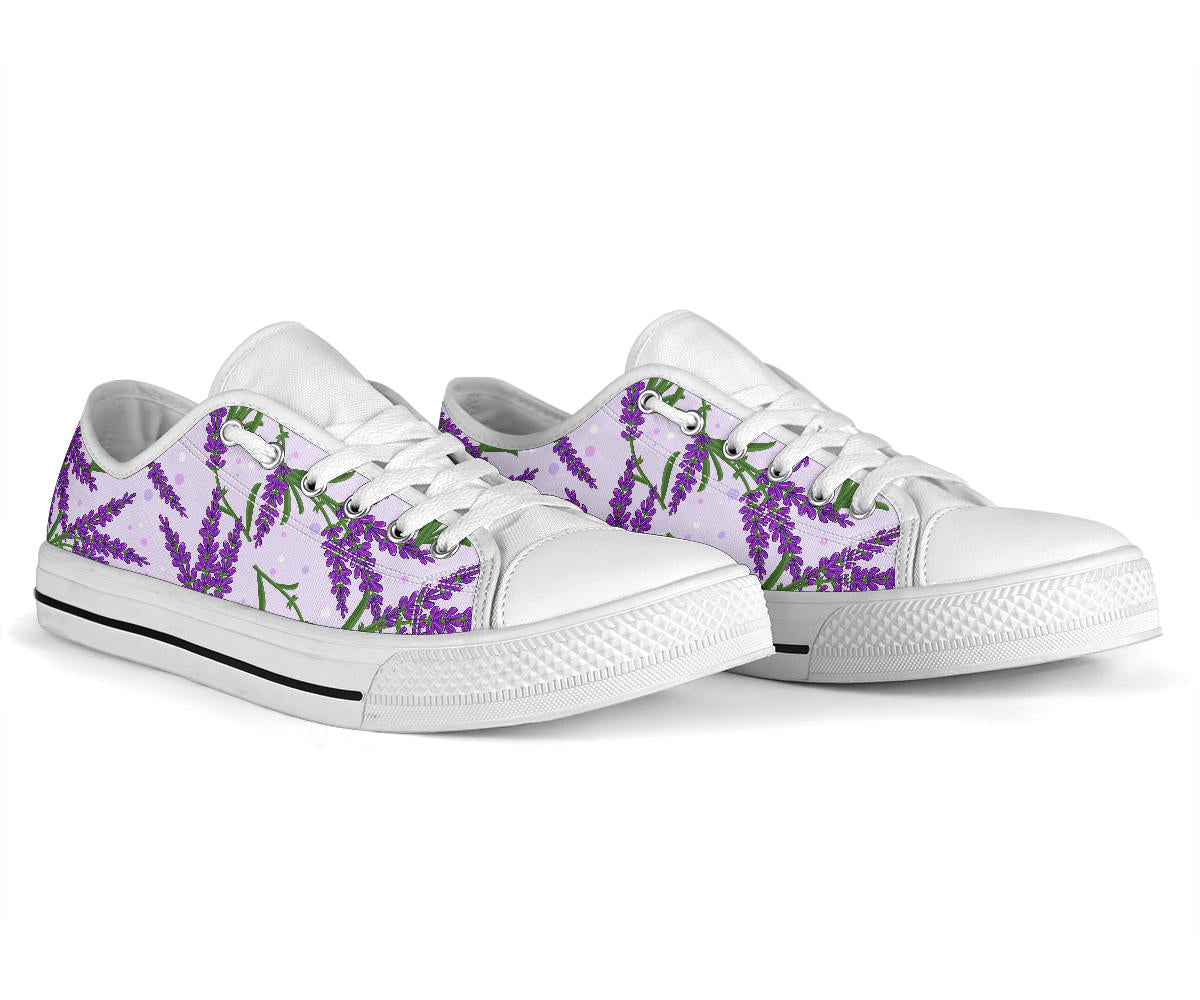 Lavender Pattern Print Design LV02 White Bottom Low Top Shoes