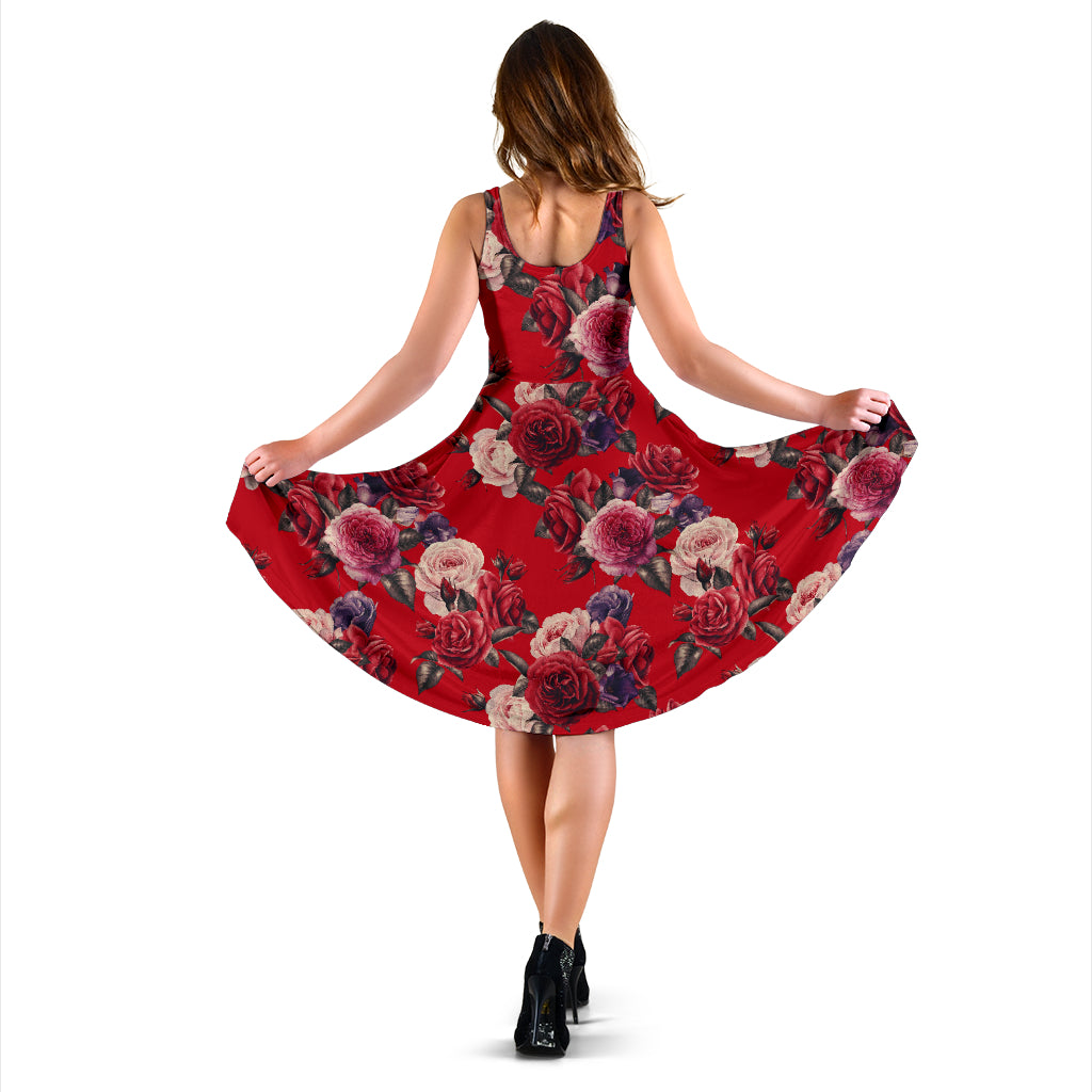 Rose Red Pattern Print Design RO07 Midi Dress