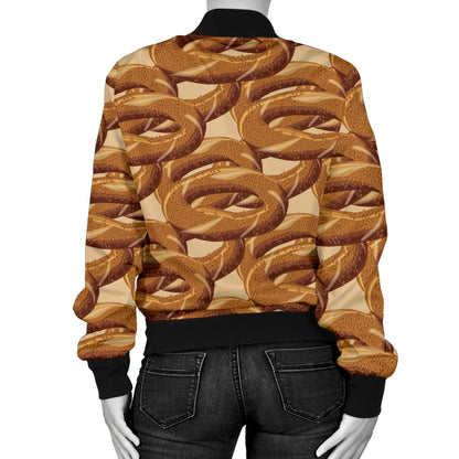 Bagel Pattern Print Design 02 Women's Bomber Jacket