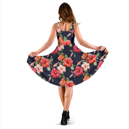Tropical Flower Pattern Print Design TF020 Midi Dress